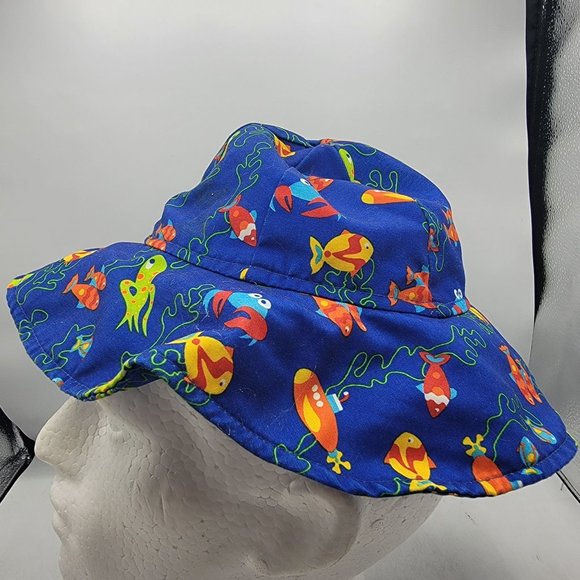 Wee Wave Floppy Blue Sun Hat Cap Ocean Beach Submarine Fish Squid Octopus - Picture 2 of 8